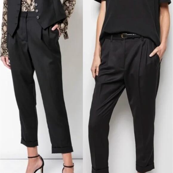NWT! Nili Lotan 10 Slouchy $575 Virgin Wool Montana Dress Pants Pleated Black - Picture 1 of 13